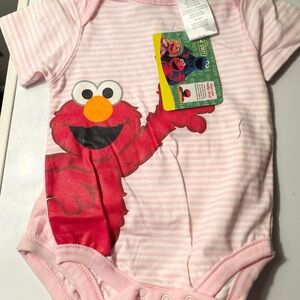 Sesame Street 2 Piece Romper Elmo Pink And White Stripes With Elmo On Bottoms